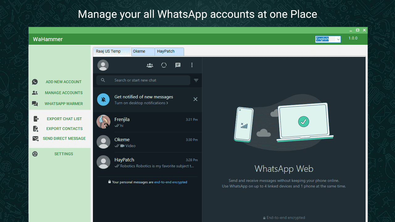 WAHammer - Multi WhatsApp account Browser + WhatsApp Warmer / Account engager